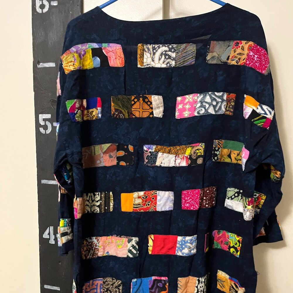Theo Womens Vintage Art To Wear Lagenlook Patchwor  Tunic Blouse Top Sz M - Picture 5 of 5